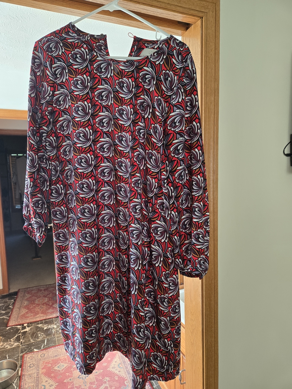 LOFT Red  Floral-Pattern Mid Sleeve Dress